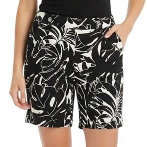 Rafaella Bermuda Shorts Stretch Black‎ White Leaf Print Pull On New Size 6